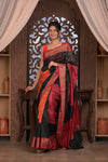 Bengal Gatha ~ Designer Chanderi Cotton Silk Saree with Digital Bandhani Print in Black and Red