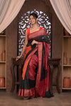 Bengal Gatha ~ Designer Chanderi Cotton Silk Saree with Digital Bandhani Print in Black and Red