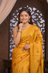 Bengal Gatha ~ Handloom Tussar Silk Saree with Handwoven Kantha Work in Mustard Yellow