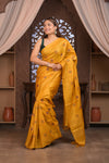 Bengal Gatha ~ Handloom Tussar Silk Saree with Handwoven Kantha Work in Mustard Yellow