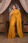Bengal Gatha ~ Handloom Tussar Silk Saree with Handwoven Kantha Work in Mustard Yellow