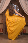 Bengal Gatha ~ Handloom Tussar Silk Saree with Handwoven Kantha Work in Mustard Yellow