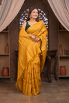 Bengal Gatha ~ Handloom Tussar Silk Saree with Handwoven Kantha Work in Mustard Yellow