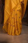 Bengal Gatha ~ Handloom Tussar Silk Saree with Handwoven Kantha Work in Mustard Yellow