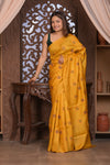 Bengal Gatha ~ Handloom Tussar Silk Saree with Handwoven Kantha Work in Mustard Yellow