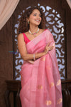 Kashi ~ Handloom Pure Silk Kora Saree in Blush Pink with PaIsley Buttis (Silk Mark Certified)