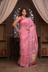 Kashi ~ Handloom Pure Silk Kora Saree in Blush Pink with PaIsley Buttis (Silk Mark Certified)