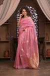 Kashi ~ Handloom Pure Silk Kora Saree in Blush Pink with PaIsley Buttis (Silk Mark Certified)