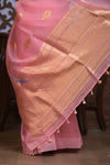 Kashi ~ Handloom Pure Silk Kora Saree in Blush Pink with PaIsley Buttis (Silk Mark Certified)
