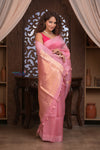 Kashi ~ Handloom Pure Silk Kora Saree in Blush Pink with PaIsley Buttis (Silk Mark Certified)