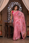 Kashi ~ Handloom Pure Silk Kora Saree in Blush Pink with PaIsley Buttis (Silk Mark Certified)