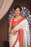 Kashi ~ Handloom Banarasi Khaddi Georgette Silk Saree in White Red (Silk Mark Certified)