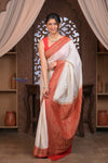 Kashi ~ Handloom Banarasi Khaddi Georgette Silk Saree in White Red (Silk Mark Certified)