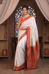 Kashi ~ Handloom Banarasi Khaddi Georgette Silk Saree in White Red (Silk Mark Certified)