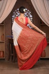Kashi ~ Handloom Banarasi Khaddi Georgette Silk Saree in White Red (Silk Mark Certified)