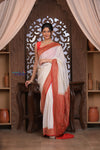 Kashi ~ Handloom Banarasi Khaddi Georgette Silk Saree in White Red (Silk Mark Certified)