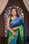 Kashi ~ Handloom Banarasi Pure Silk Saree in Blue and Green (Silk Mark Certified)