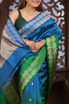 Kashi ~ Handloom Banarasi Pure Silk Saree in Blue and Green (Silk Mark Certified)