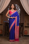 Kashi ~ Handloom Banarasi Khaddi Georgette Silk Crepe Saree in Marine Blue and Pink (Silk Mark Certified)