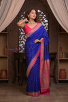 Kashi ~ Handloom Banarasi Khaddi Georgette Silk Crepe Saree in Marine Blue and Pink (Silk Mark Certified)