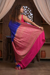 Kashi ~ Handloom Banarasi Khaddi Georgette Silk Crepe Saree in Marine Blue and Pink (Silk Mark Certified)