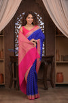 Kashi ~ Handloom Banarasi Khaddi Georgette Silk Crepe Saree in Marine Blue and Pink (Silk Mark Certified)