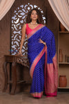 Kashi ~ Handloom Banarasi Khaddi Georgette Silk Crepe Saree in Marine Blue and Pink (Silk Mark Certified)