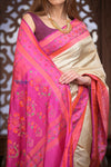 Kashi ~ Premium! Handloom Pure Silk Handloom Kadwa Banarasi Saree with Asawali Pallu in Beige Pink (Silk Mark Certified)