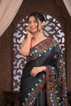 Bengal Gatha ~ Exclusive! Handloom Tussar Silk Saree with Handwoven Intricate Kantha Work in Black