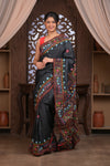Bengal Gatha ~ Exclusive! Handloom Tussar Silk Saree with Handwoven Intricate Kantha Work in Black