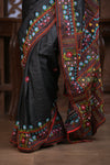 Bengal Gatha ~ Exclusive! Handloom Tussar Silk Saree with Handwoven Intricate Kantha Work in Black