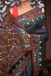 Bengal Gatha ~ Exclusive! Handloom Tussar Silk Saree with Handwoven Intricate Kantha Work in Black