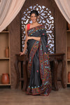 Bengal Gatha ~ Exclusive! Handloom Tussar Silk Saree with Handwoven Intricate Kantha Work in Black