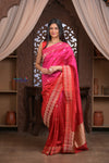 Kashi ~ Handloom Banarasi Pure Silk Saree in Pink and Red (Silk Mark Certified)