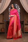 Kashi ~ Handloom Banarasi Pure Silk Saree in Pink and Red (Silk Mark Certified)