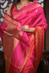 Kashi ~ Handloom Banarasi Pure Silk Saree in Pink and Red (Silk Mark Certified)