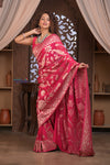 Kashi ~ Handloom Banarasi Khaddi Georgette Silk Jaal Saree in Pink (Silk Mark Certified)