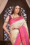 Kashi ~ Premium! Handloom Pure Silk Handloom Kadwa Banarasi Saree with Asawali Pallu in Beige Pink (Silk Mark Certified)