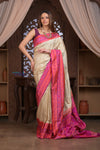 Kashi ~ Premium! Handloom Pure Silk Handloom Kadwa Banarasi Saree with Asawali Pallu in Beige Pink (Silk Mark Certified)