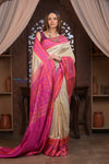 Kashi ~ Premium! Handloom Pure Silk Handloom Kadwa Banarasi Saree with Asawali Pallu in Beige Pink (Silk Mark Certified)