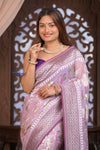 Kashi ~ Handloom Banarasi Pure Chiffon Silk Saree in Lilac (Silk Mark Certified)