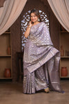 Bengal Gatha ~ Designer Chanderi Cotton Silk Saree with Quadrant Pattern in Purplish Grey