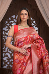 Kashi ~ Premium! Handloom High Quality Pure Silk Handloom Kadwa Banarasi Saree with  Intricate Pallu in Red (Silk Mark Certified)