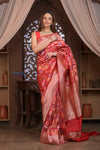 Kashi ~ Premium! Handloom High Quality Pure Silk Handloom Kadwa Banarasi Saree with  Intricate Pallu in Red (Silk Mark Certified)