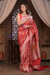 Kashi ~ Premium! Handloom High Quality Pure Silk Handloom Kadwa Banarasi Saree with  Intricate Pallu in Red (Silk Mark Certified)