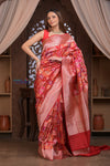 Kashi ~ Premium! Handloom High Quality Pure Silk Handloom Kadwa Banarasi Saree with  Intricate Pallu in Red (Silk Mark Certified)