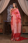 Kashi ~ Premium! Handloom High Quality Pure Silk Handloom Kadwa Banarasi Saree with  Intricate Pallu in Red (Silk Mark Certified)