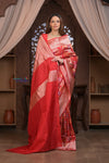 Kashi ~ Premium! Handloom High Quality Pure Silk Handloom Kadwa Banarasi Saree with  Intricate Pallu in Red (Silk Mark Certified)