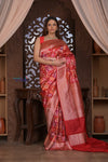 Kashi ~ Premium! Handloom High Quality Pure Silk Handloom Kadwa Banarasi Saree with  Intricate Pallu in Red (Silk Mark Certified)