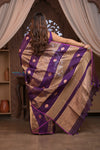 Kashi ~ Handloom Pure Tissue Silk Kora Saree in Purple Gold with PaIsley Buttis (Silk Mark Certified)